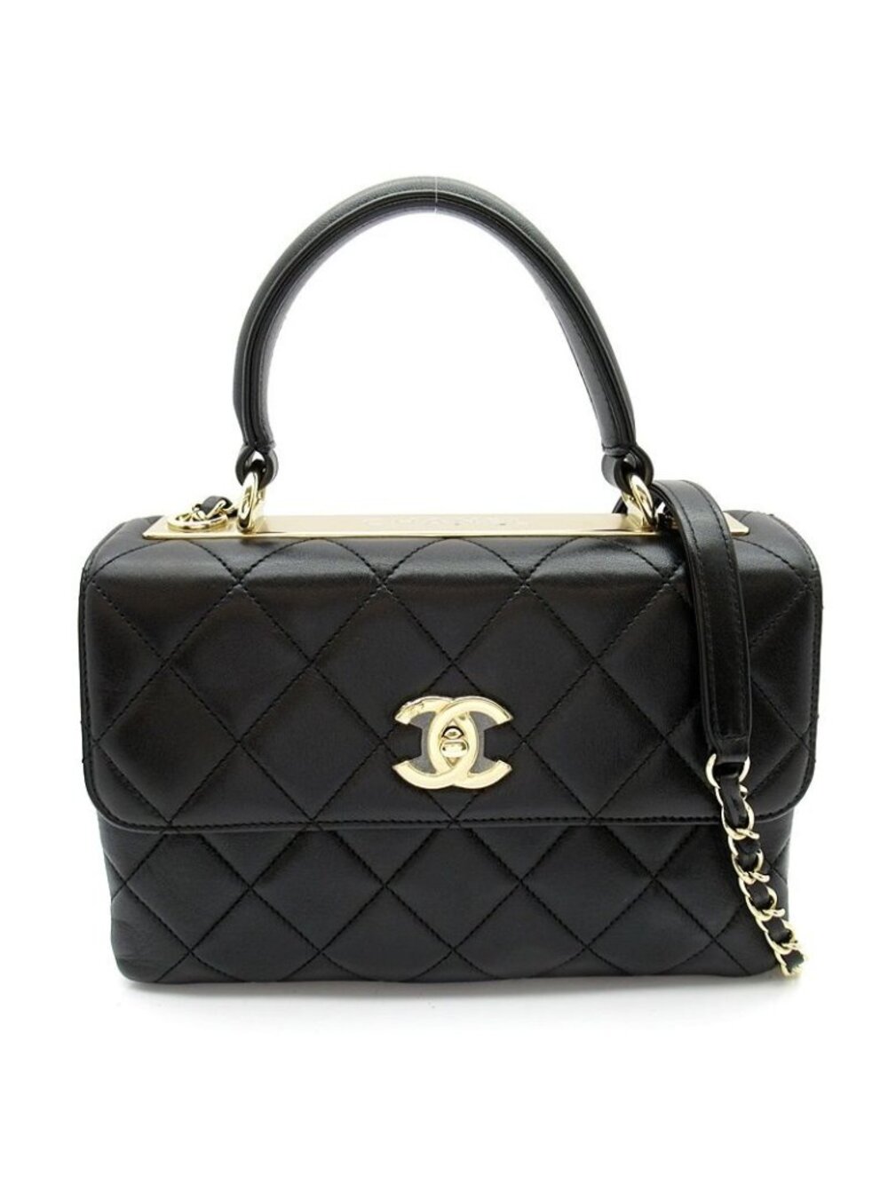 Chanel Trendy CC Top Handle Flap Bag Lambskin Handbag Black